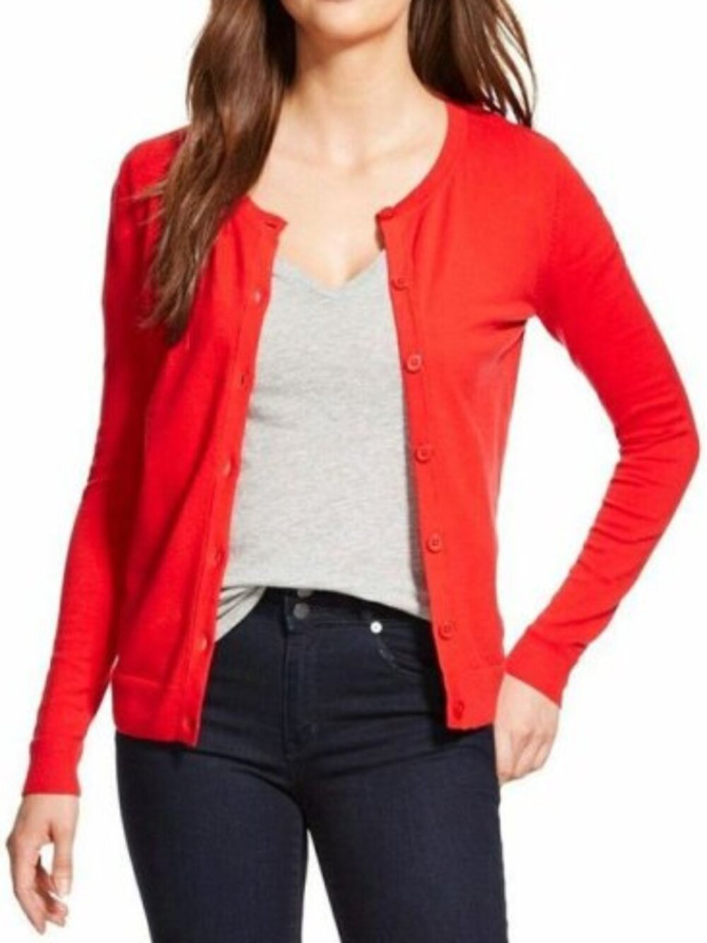 Merona Cherry Red Cardigan Twee Corporate Retro Coquette Cotton Knit Sweater
